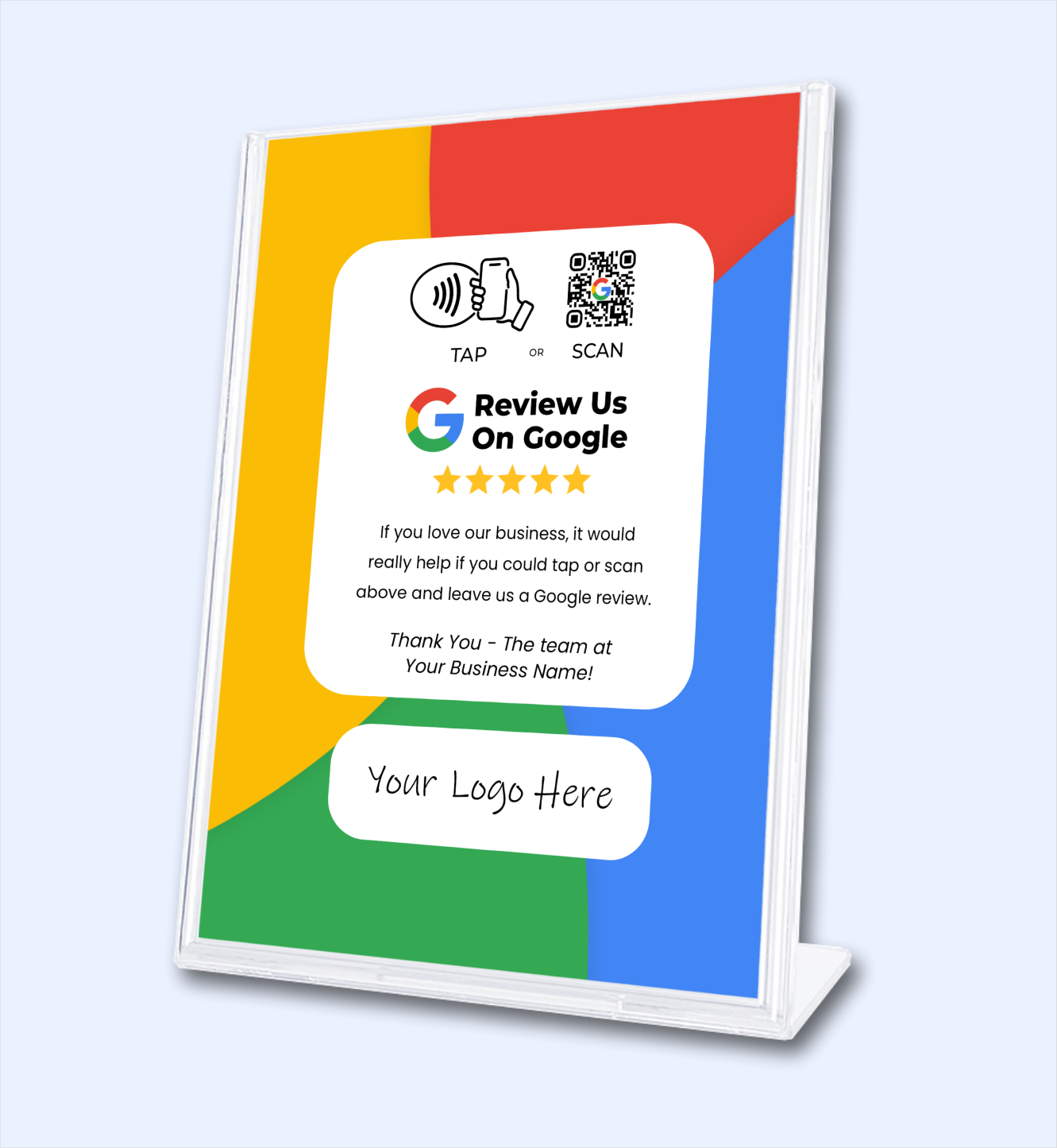 Google Review Sign - Custom Logo - Tap or Scan