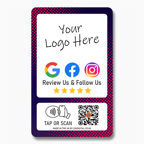 Google Facebook and Instagram Review & Follow Card - Tap and Scan - 224 DIGITAL